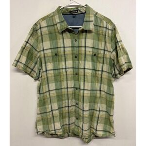 Toad&Co Mens XL Smythy SS Shirt Green Yellow Plaid Organic Cotton Button Down